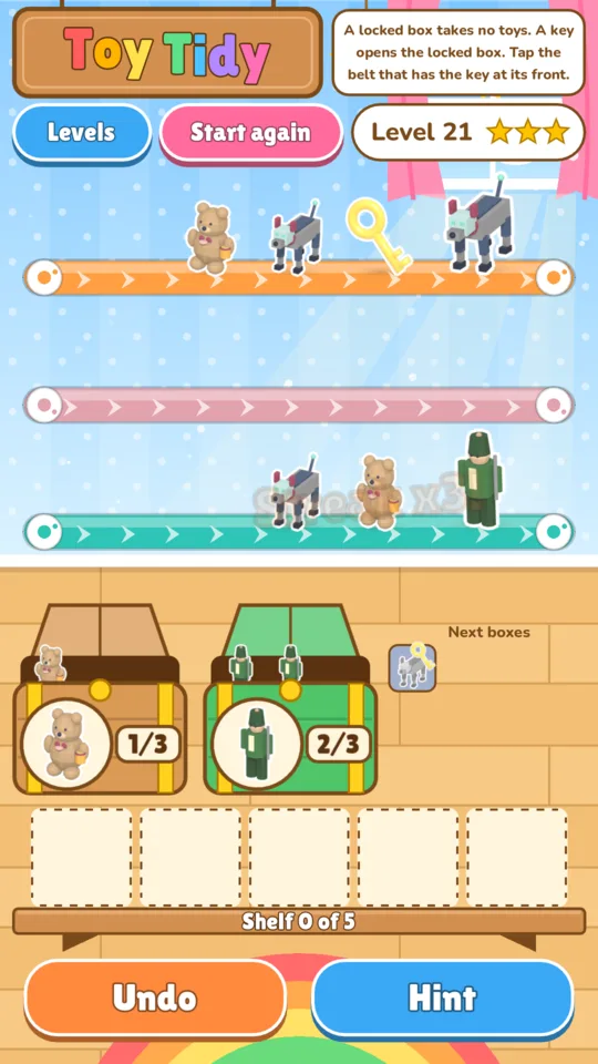 Level 21. A key on the top belt opens the locked box.